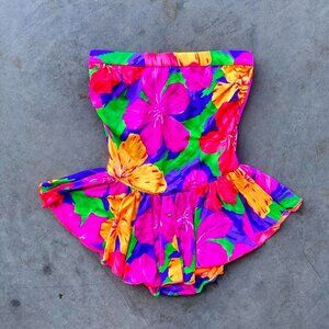 90s vintage blue and green bikini set with a Hawaiian print